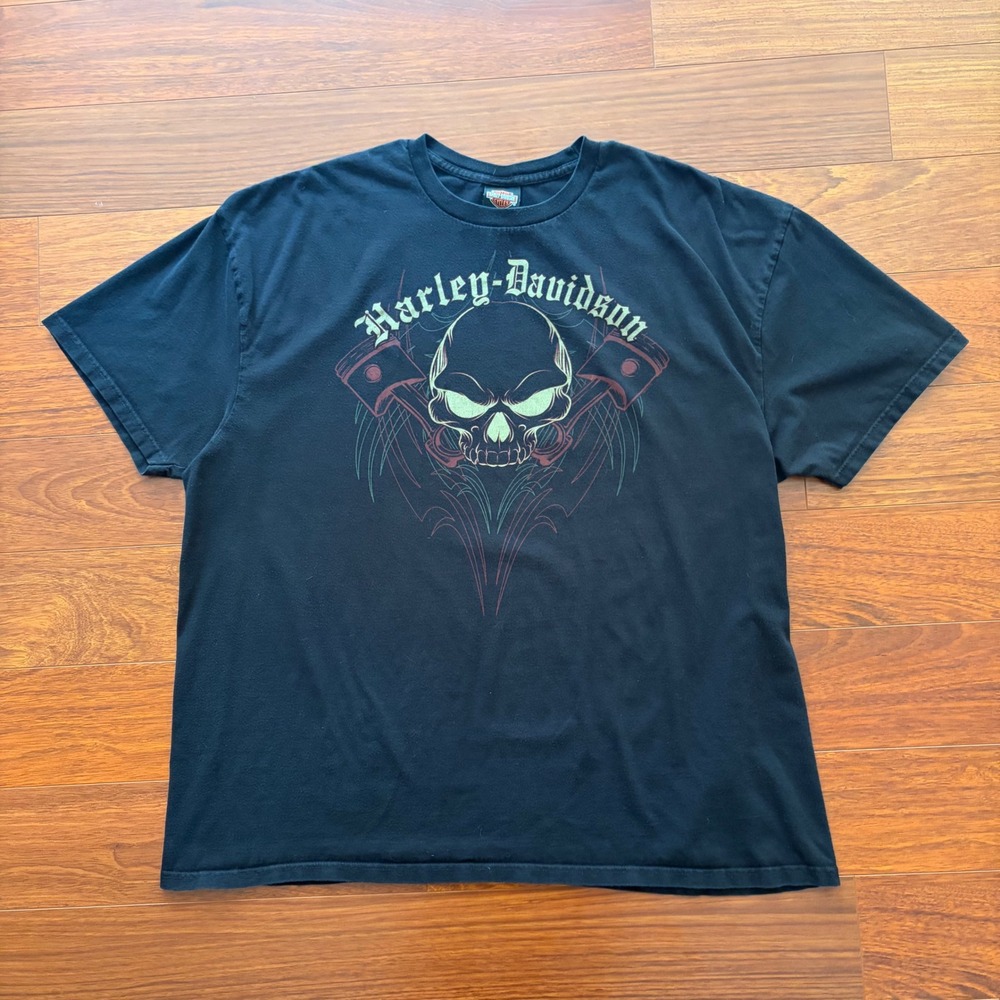 Harley Davidson Mens 3XL Black Skull Piston Graphic T-Shirt Salina Kansas Biker